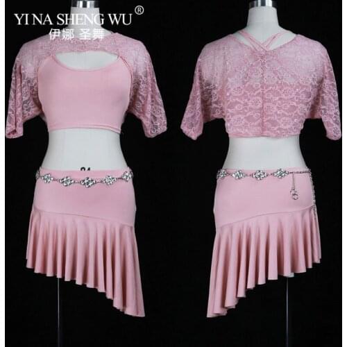 3pcs Set Sexy Belly Dance Practice Costume Short Sleeves Clothes Top Skirt Lace Jacket Modal Dancewear Women Costume Belly Dance