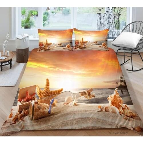 Hot Style Soft Bedding Set 3d Digital Beach Printing 2/3pcs Duvet Cover Set with Zipper Single Twin Double Full Queen King
