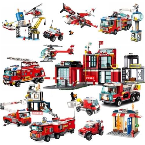 10SET City Series The Fire Station Model Building Blocks Brick DIY Educational Kids Toy For Children Birthday Gifts