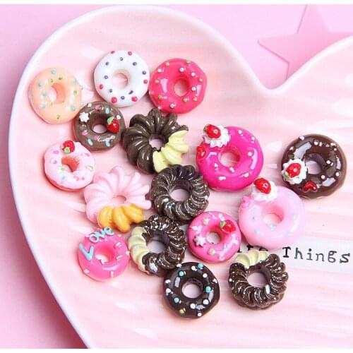 Colorful Kawaii Donut Food Resin Cabochons 10pcs Embellishments Scrapbooking Cute Flatback Cameo Patch Sticker Ornament DIY 17mm
