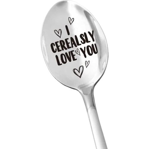 Engraved Cereal Spoon Gifts for Men Women Kids - I Cerealsly Love You Spoon - Funny Cereal Lovers Gift for Husband/Wife Custom