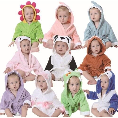 Cute kids Animal Bathrobe Towel Boys Girls Thick Cotton Flannel Nightgowns Hooded Night-Robe Warm Towel