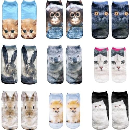 3D Printed Animal elephant/orangutan/lion/tiger cute cotton Low Ankle socks for women casual harajuku short socks 22 styles