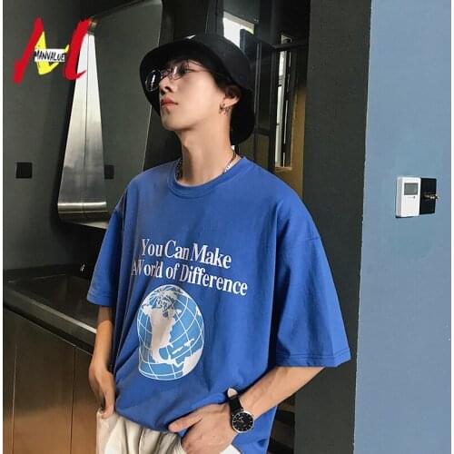 MANVALUE Mens and Womens Couples Wear Earth Printed O-Neck Lovers Oversized Loose and Comfortable Short Sleeved T-shirts