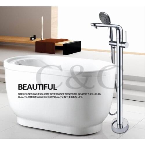 Bathroom Floor Stand Bathtub Faucet Mixer Set & Hand Held Shower Chrome Solid Brass Wholesale 3 Sets Per Carton 6202