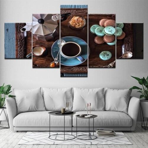Canvas Painting Tea coffee Macaron Wall Art Pictures 5 Pieces Modular Wallpapers Poster Print for living room Home Decor