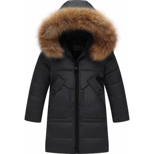 2019 New Children Winter Down Jacket Raccoon Fur Kids Thicken Warm Long Outerwear Coat For Girl 6 8 10 12 14 Parkas TX103