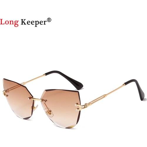 Fashion Blue Pink Gradient Sun glasses Vintage Square Rimless Sunglasses Women Oversized Polygon Classic Brand Designer Gafas