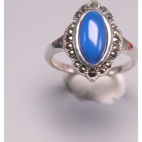 Genuine/Original Silver 925 Sterling Silver Ring for Weddings Eternity Ring for Women Blue Gemstone for Ladies Ring