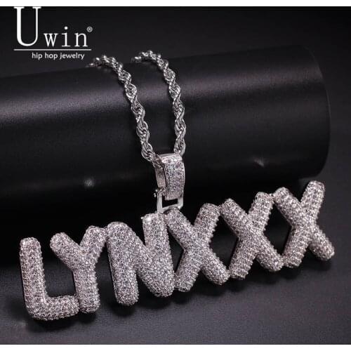 UIWN Name Necklace Customize Miini Bubble Letters Pendant Free Commission Gift Jewelry Cuban Rope Chain
