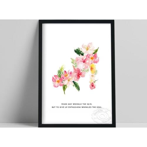 Years May Wrinkle Skin Soul Poster, Flower Leaf Art Prints, Minimalism Pink Home Decor, Floral Botanical Watercolor Wall Picture