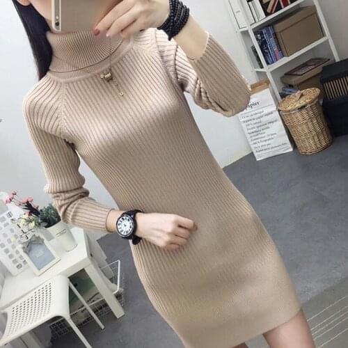 Turtleneck Sweater Dress 2020 Autumn Winter Thick warm Fashion Women Knitted Dress Elegant Women Slim Bottoming Dresses