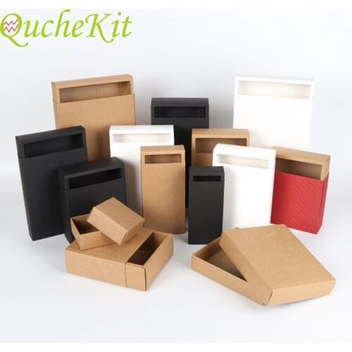 10pcs Black Kraft Paper Gift Box White Packaging Cardboard Box Wedding Baby Shower Packing Cookie Candy Delicate Drawer Box