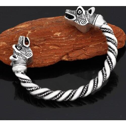 Men nordic viking odin wolf Geri and Freki amulet bracelet with valknut rune gift bag