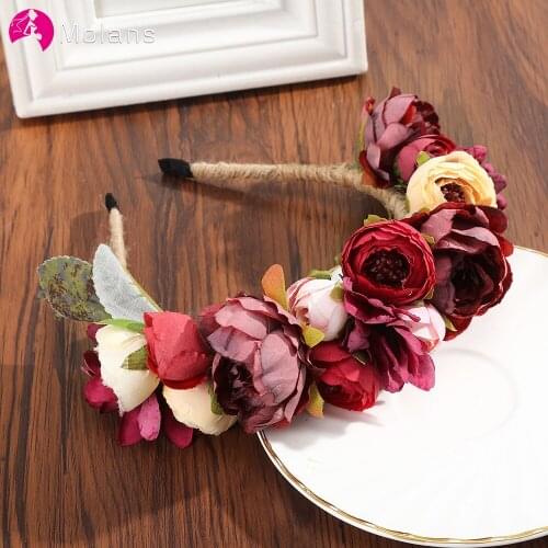 Molans Rose Flower Crowns Romantic Floral Headband Princess Headdress Garlands for Bride Wedding Hair Accessories Girls Wreath