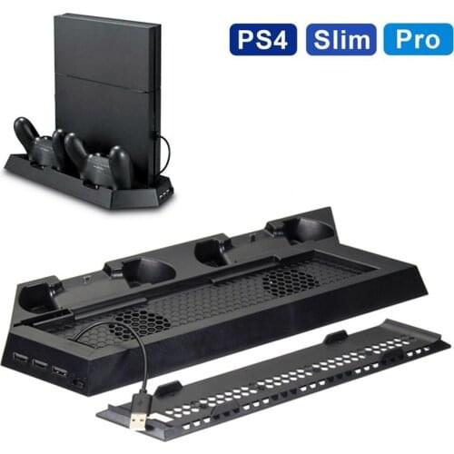PS4/Slim/Pro Vertical Stand Cooling Fan Cooler& Controller Charging Station & 3 Extra USB HUB Port for Sony Playstation 4 Pro