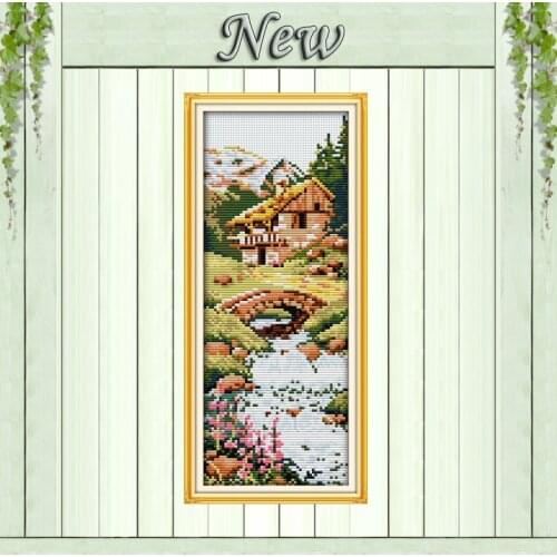 River Winter decor paintings Counted print on fabric DMC 14CT 11CT DIY Embroidery Sets Cross Stitch Needlework kits Four seasons
