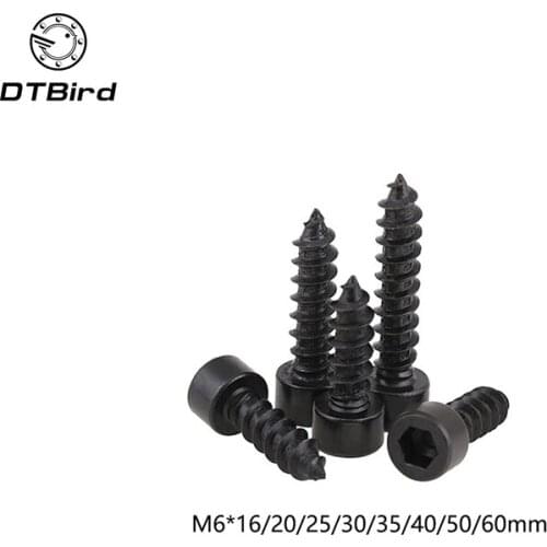 100pcs M6 Carbon Steel With Black Hexagon Socket Cap Head self tapping screw Model Screw M6*(16/20/25/30/35/40/50/60) mm