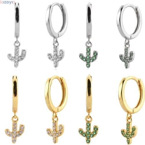 Lozoya 925 Piercing Clips Sterling Silver Gold Tree Clear Zircon CZ Pendiente Rock Punk Drop Earring Crystal Luxury Jewelry