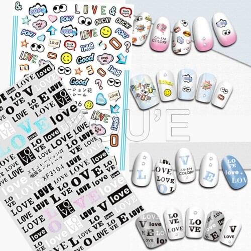 Cute Love Nail Sticker for Nails Art Back Glue Big Eyes Sticker Decal Manicure Design Happy Day Good Nail Art Decoration Sticker