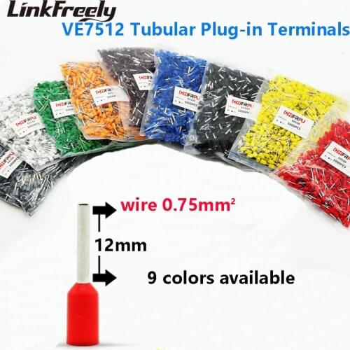 1000pcs VE7512 E7512 Tubular Insulated Electrical Wire Terminal Connector Lug Faston Cable Heat Shrink Splice Terminal Crimp Pin