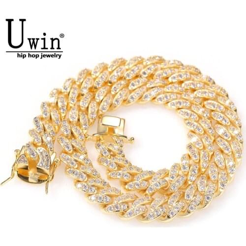 Uwin 12mm Miami Encryption CZ Cuban Link Necklaces Chains Gold Luxury Bling Bling Jewelry Fashion Hiphop
