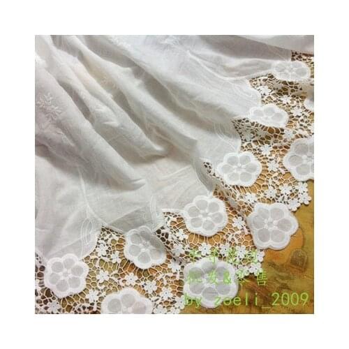 High quality fine skirt flowers 100% cotton cloth embroidery ivory white lace fabric width 130 cm