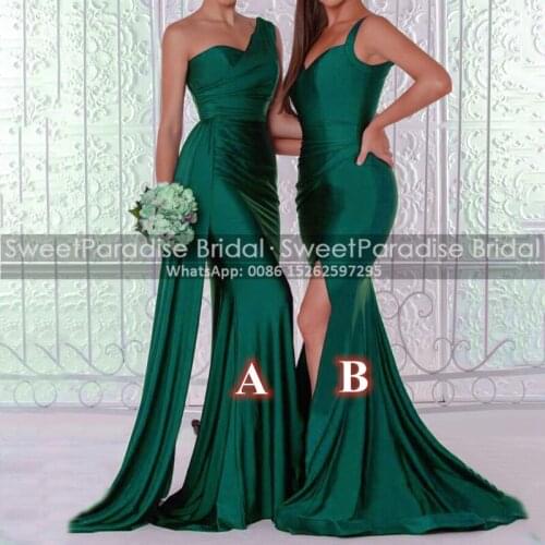 Green Mermaid Bridesmaid Dresses With Streamer Long Sexy High Split Spaghetti Strap Sleeveless Wedding Guest Dress Party
