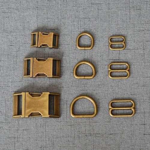 10 Sets 15mm/20mm/25mm Bromz Plastic Buckle Metal D Ring Adjuter Strap Slider For High Quality Hardware Pet Dog Collar Accessory