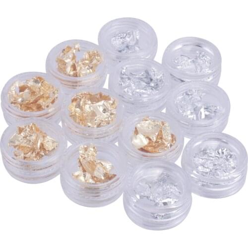 12 Pot Nail Art Gold Silver Paillette Flake Chip Stickers Foil Acrylic UV Gel Paper Decor