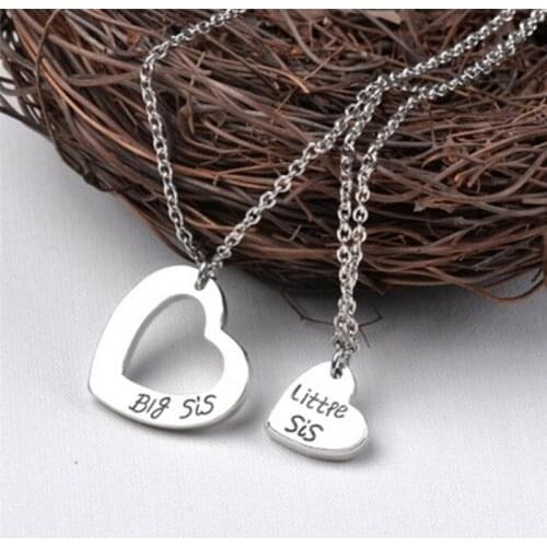 2Pcs /Set Family Member Jewelry Matching Necklaces Set Heart Big Sis Little Sis Baby Sister For Women Gifts