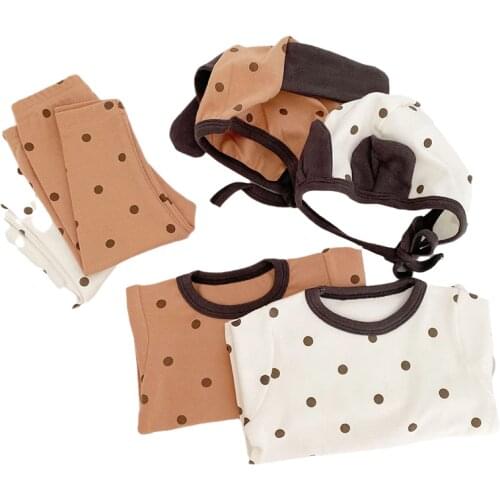 3pcs/Set Baby Sleeping Clothes Long Sleeve Dot Romper+Pants+Hat Newborn Baby Boys Girl Sleepwear Pijamas Set Infant Sleep Suit