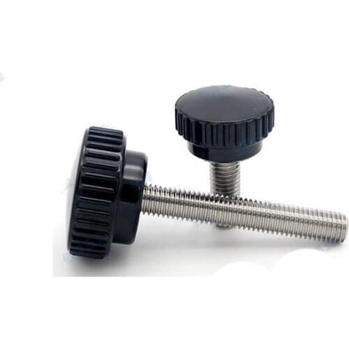 4pcs M4 M5 round head black bakelite thumb screw full thred stainless steel male bolt straight handle 8/10/20/40/50/70mm long