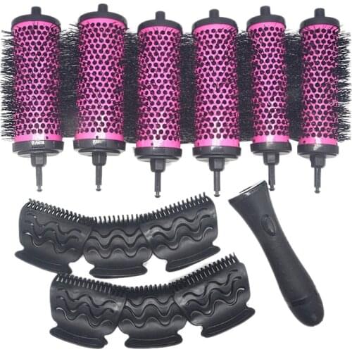 6pcs/set 3 Sizes Detachable Handle Hair Roller Brush with Positioning Clips Aluminum Ceramic Barrel Curler Comb Hairdresser