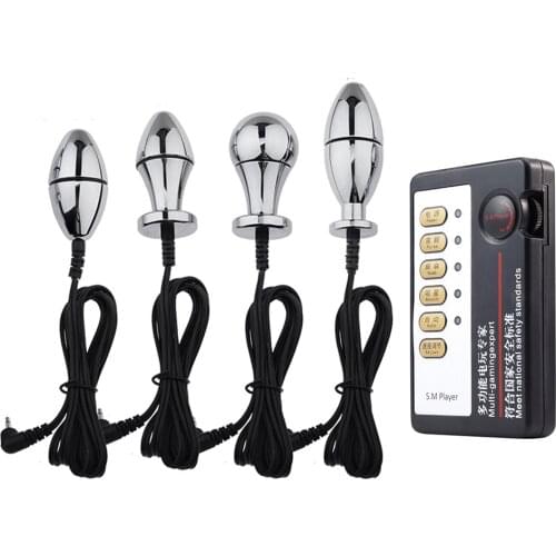 Electric Shock Anal Plug Stainless Steel Buttplug Anus Massager SM Torture Bondage Adult Game Anal Toy Metal Plug Sex Toys