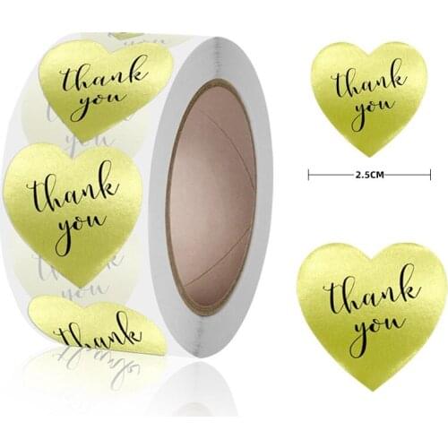 100-500pc Heart-shaped Glossy Gold Paper Thank You Stickers Wedding Pretty Gift Cards Envelope Sealing Label Stickers Stationery
