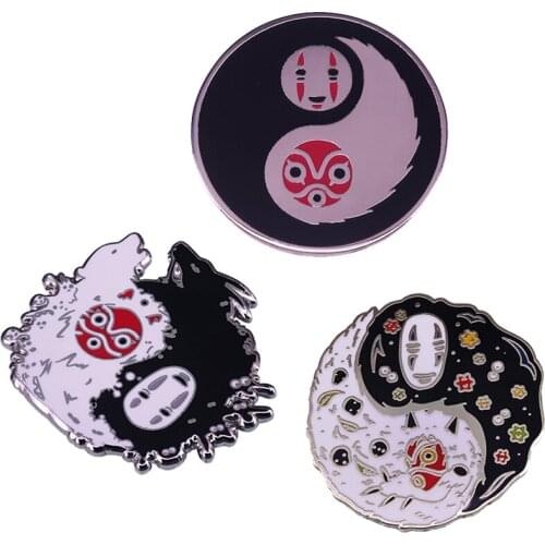 No-Face and Princess Mononoke Yin Yang Dualism Concept Pin Natural Balance Brooch Ghibli Anime Fans Amazing Collection