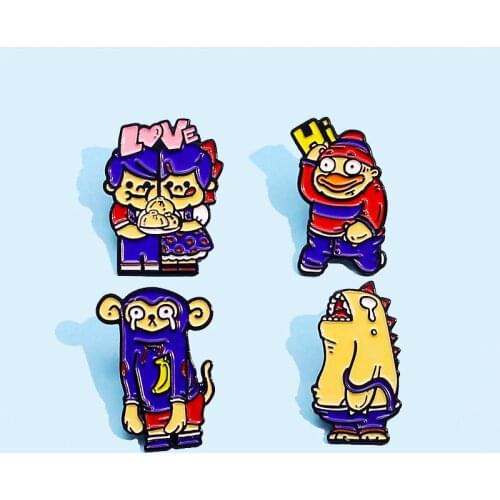 New cartoon custom Badge Boys and girls love steamed stuffed bun Enamel Brooch monkey dinosaur duck Cute animals Lapel Pin Brooc