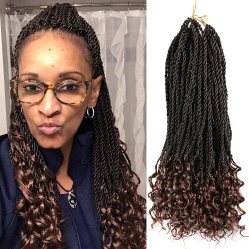 DAIRESS 18" Senegalese Twist Crochet Hair With Curly Ends Crochet Braids 30Stands Crochet Twist Hair Synthetic Braiding Hair