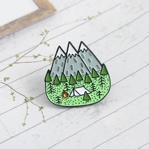 Mountains Wood Jungle Brooch Peak Nature Forest Camping Adventure Amateur Enamel Pin Badge Hat bag accessories fashion jewelry