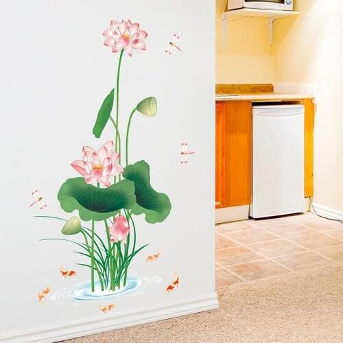 Lotus Wall Stickers Chinese Style Home Office Decor Art Teenager Bedroom Living Room Wall Decoration Decals for Furniture