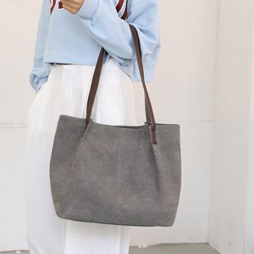 Women Canvas Shoulder Bags Solid Shoulder Bags Eco Reusable Shopping Bag Large Capacity Tote Crossbody Bags Handbag For Women