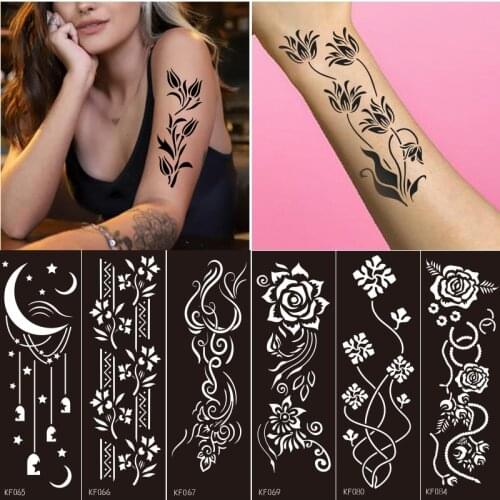 Indian Henna Rose Lace Flower Tattoo Stencil Women DIY Body Legs Arm Art Airbrush Painting Mandala Tattoo Stencil Template