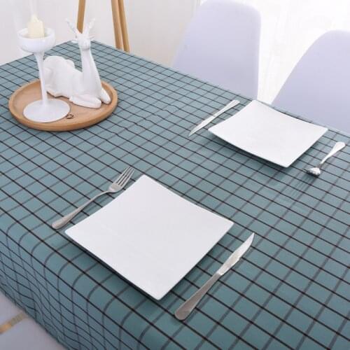 Nordic checkered blue tablecloth dining table tablecloth thick cloth rectangular cafe tea restaurant