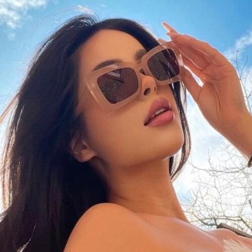 Metal Hinge Khaki Brown Square Sunglasses for Women Men Blue Grey Shades Vintage Cat Eye Sun Glasses Female zonnebril dames