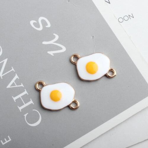 Kawaii Jewelry Charms 100pcs 15*22mm Cute Food Poached egg Shape Oil Drop Enamel Connector Charms Earring Floating Pendant DIY