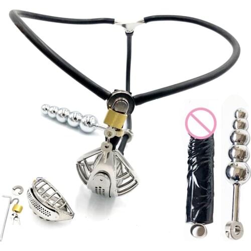 Stainless Steel Male Chastity Belt with butt Plug Beads,Anal dildo,Adult Game Cock Rings,Bdsm Bondage Lock Sex Toys For Men Gay