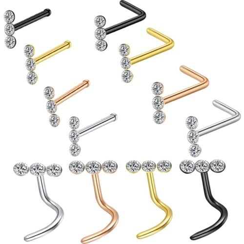 5 pcs Nose Piercing Ring Nose Nails Piercing Crystal Nose Stud Pack 20G L Shape Nose Rings Set Heart Nostril Cruve L Shape