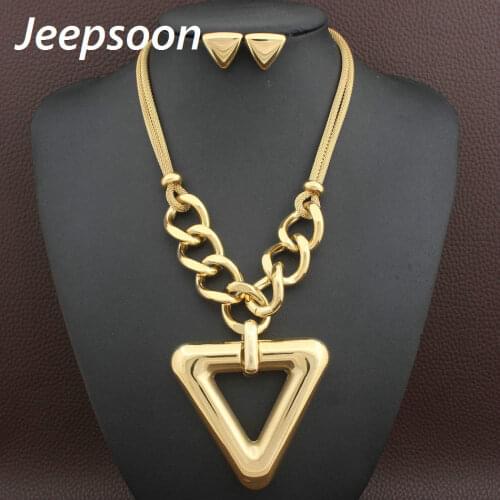Newest Stainless Steel fashion Jewelry Gold color Necklace And Earrings sets for Women SEDHFRCI