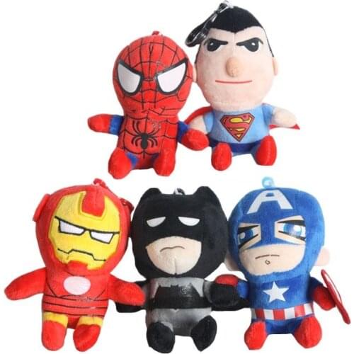 Wholesale 20pcs 10cm Movie Super Heroes Stuffed Dolls Cute Captain America Iron Man Spiderman Plush Toys Gifts Same Pendants